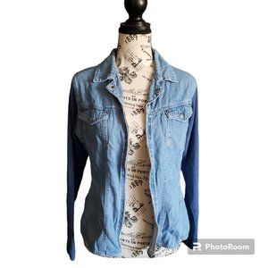 Eveeon Southwestern Farm Western Quality Denim Ribbed Long Sleeve Button up